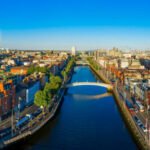 Dublin Ireland with Liffey river aerial view