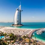 Marina and beach view fo the Burj Al Arab hotel in Dubai