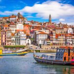 Porto, Portugal old town skyline from across the Douro River.